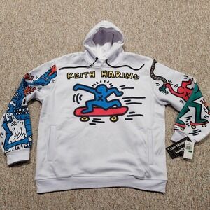 Keith Haring X Members Only Sweatshirt Mens Large White Pullover Hoodie Art NWT